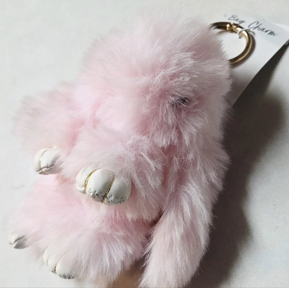Novelty Fluffy Pink Bunny Keychain Charm Accessory